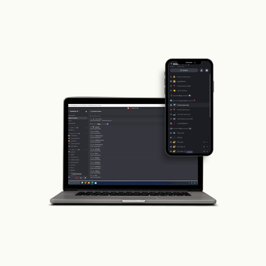 Reemotee discord channel overview on an laptop and a iphone