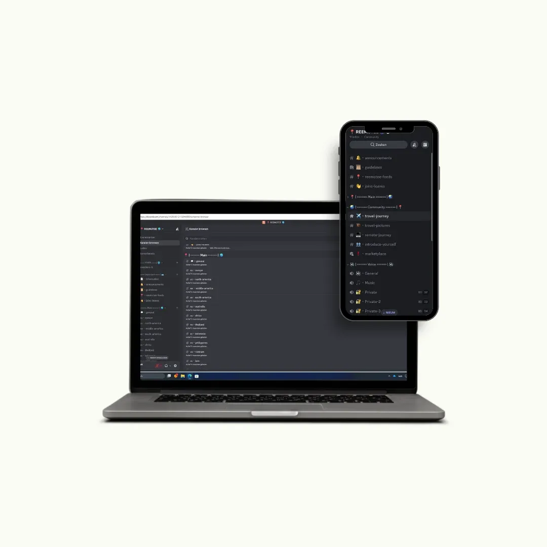 Reemotee discord channel overview on an laptop and a iphone